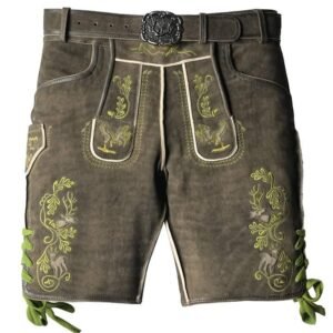 Coffee Brown Lederhosen with Sophisticated Green Embroidery