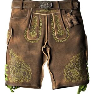 Green Oasis Deer Embroidery on Brown Trachten Lederhosen