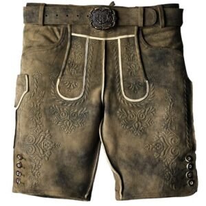 Trachten Brown Lederhosen with Subtle Embroidery Accents in Double Shades