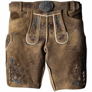 Faded Brown Lederhosen with Delicate Blue Embroidery