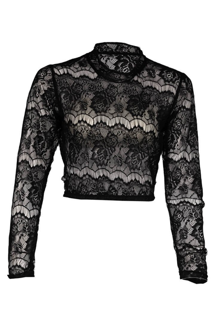 Black Sheer Floral Lace Dirndl Blouse